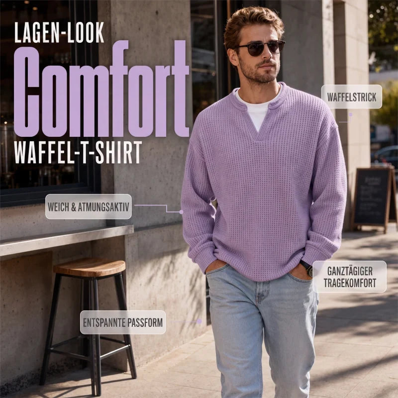 Strukturierter Waffel-Pullover für Herren mit Mock-Layer-Look