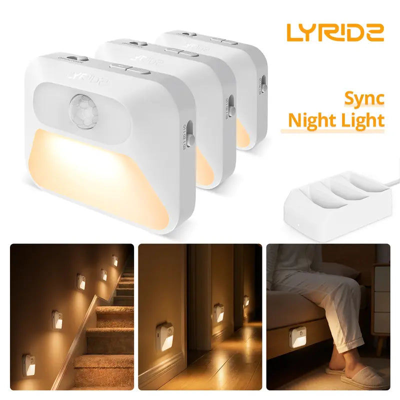 Lyridz Sync Nachtlicht 3er-Set mit Bewegungssensor und Ladestation