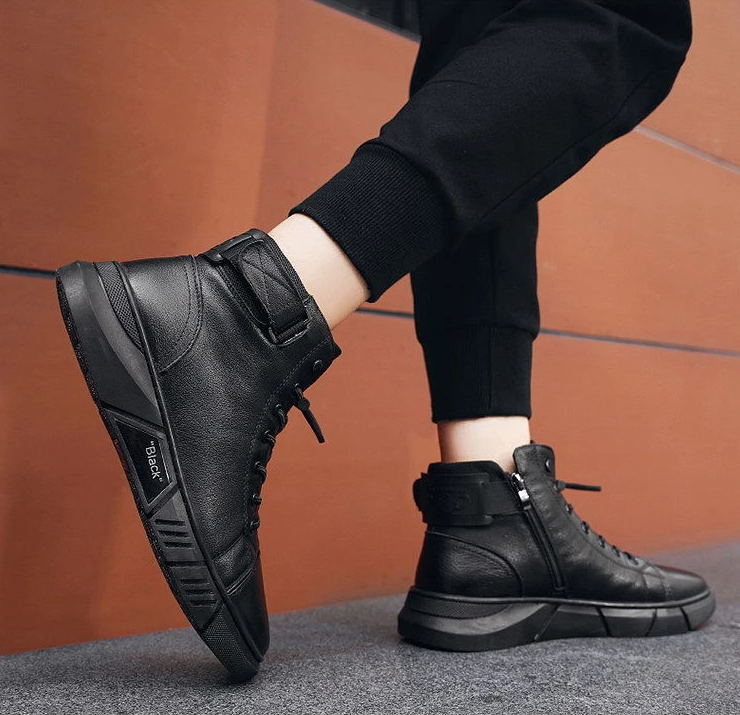 🎁Heißer Ausverkauf 50% Rabatt⏳Schwarze, lässige, vielseitige Herren-Stiefeletten aus echtem Leder