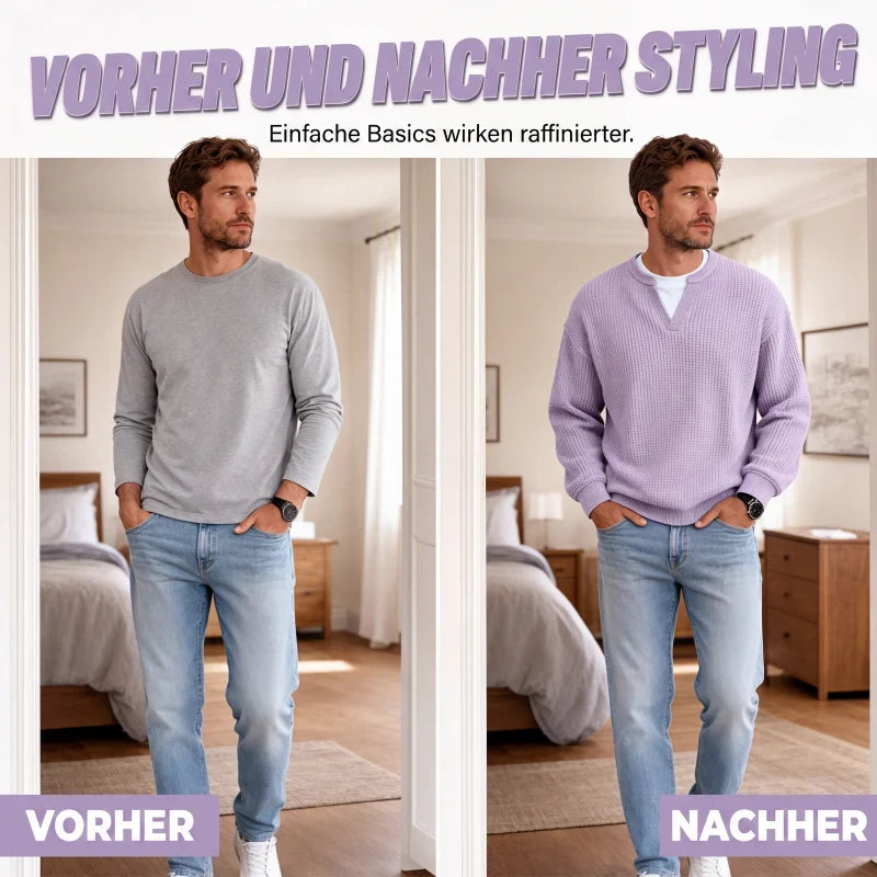 Waffelstruktur des Herren-Pullovers im Detail