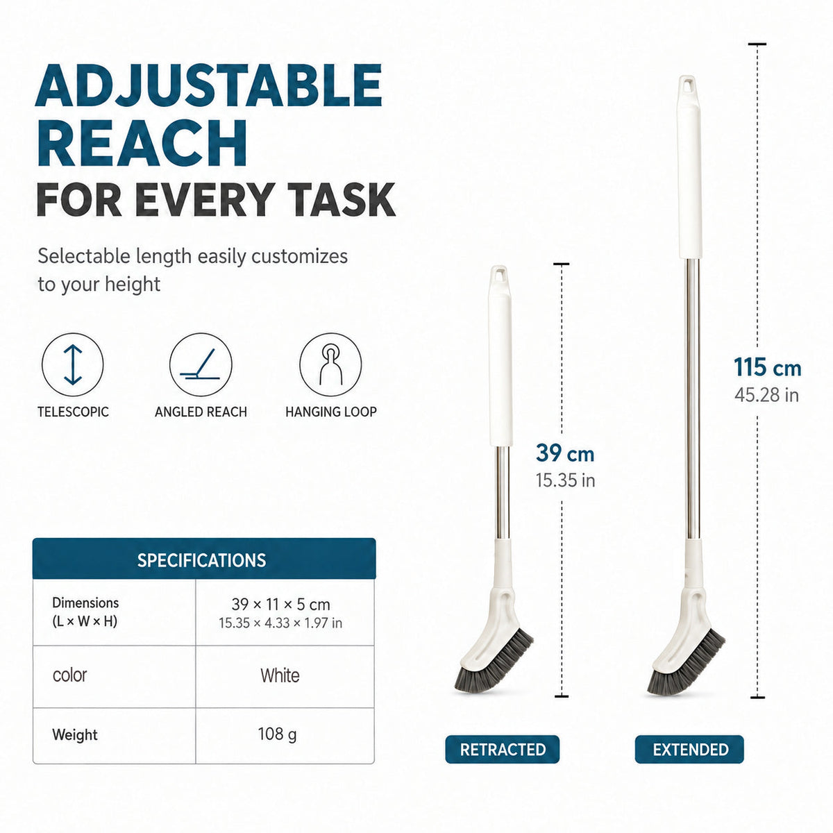 🔥 50 % RABATT – Ausziehbare Boden- & Fugenbürste mit Langstiel | 38,5–115 cm