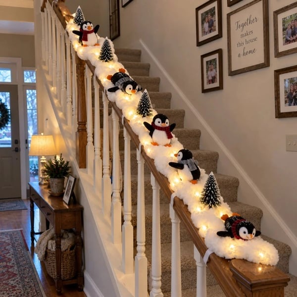 🐧 Weihnachts-Pinguin-Schneedeko für Treppe & Geländer ✨ | 5 winterliche Motive