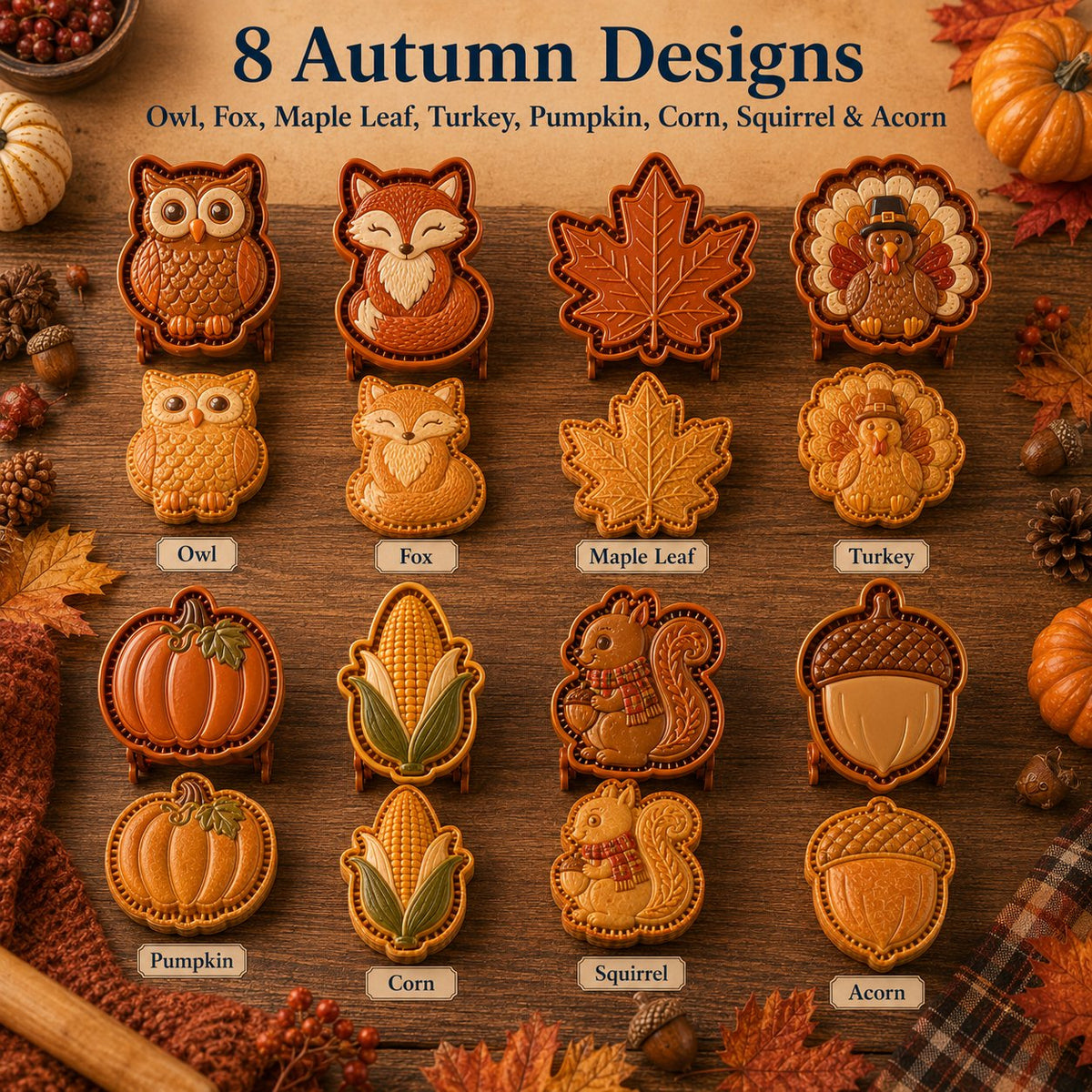 🍂 Verwandeln Sie Teig in herbstliche Mini-Pies | 8 detailreiche Formen