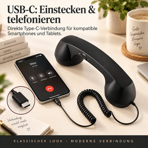 ☎️✨ Retro-Telefonhörer mit USB-C – Klassischer Look, moderner Komfort für Smartphone & Tablet 📱