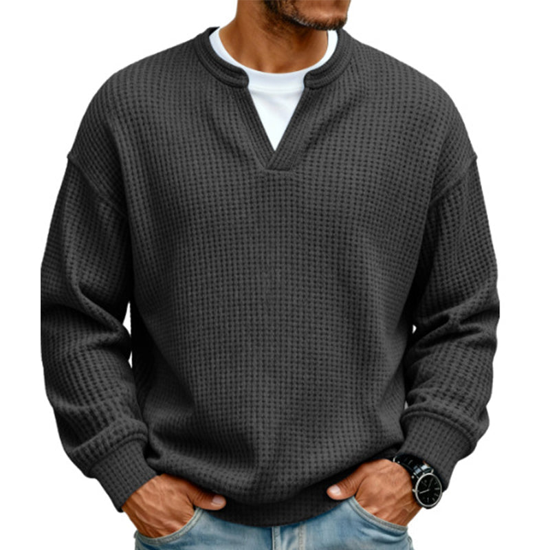 👕 50 % RABATT – Strukturierter Waffel-Pullover für Herren | Mock-Layer-Look