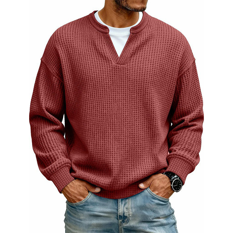👕 50 % RABATT – Strukturierter Waffel-Pullover für Herren | Mock-Layer-Look