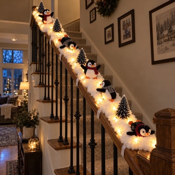 🐧 Weihnachts-Pinguin-Schneedeko für Treppe & Geländer ✨ | 5 winterliche Motive