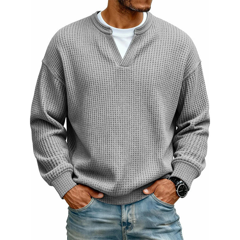 👕 50 % RABATT – Strukturierter Waffel-Pullover für Herren | Mock-Layer-Look