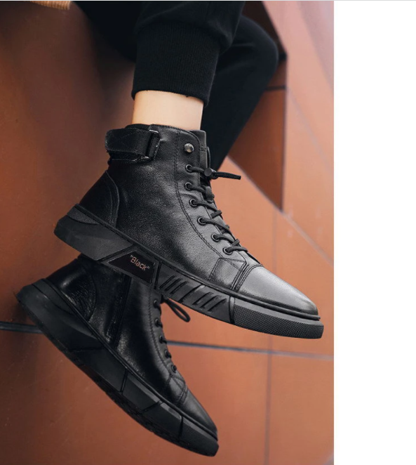 🎁Heißer Ausverkauf 50% Rabatt⏳Schwarze, lässige, vielseitige Herren-Stiefeletten aus echtem Leder