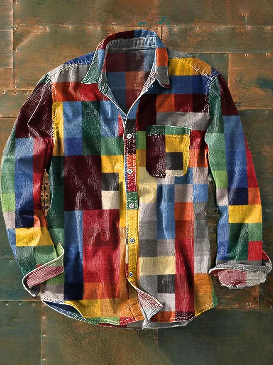 Kariertes Vintage-Hemd im Regenbogen-Look für Damen und Herren