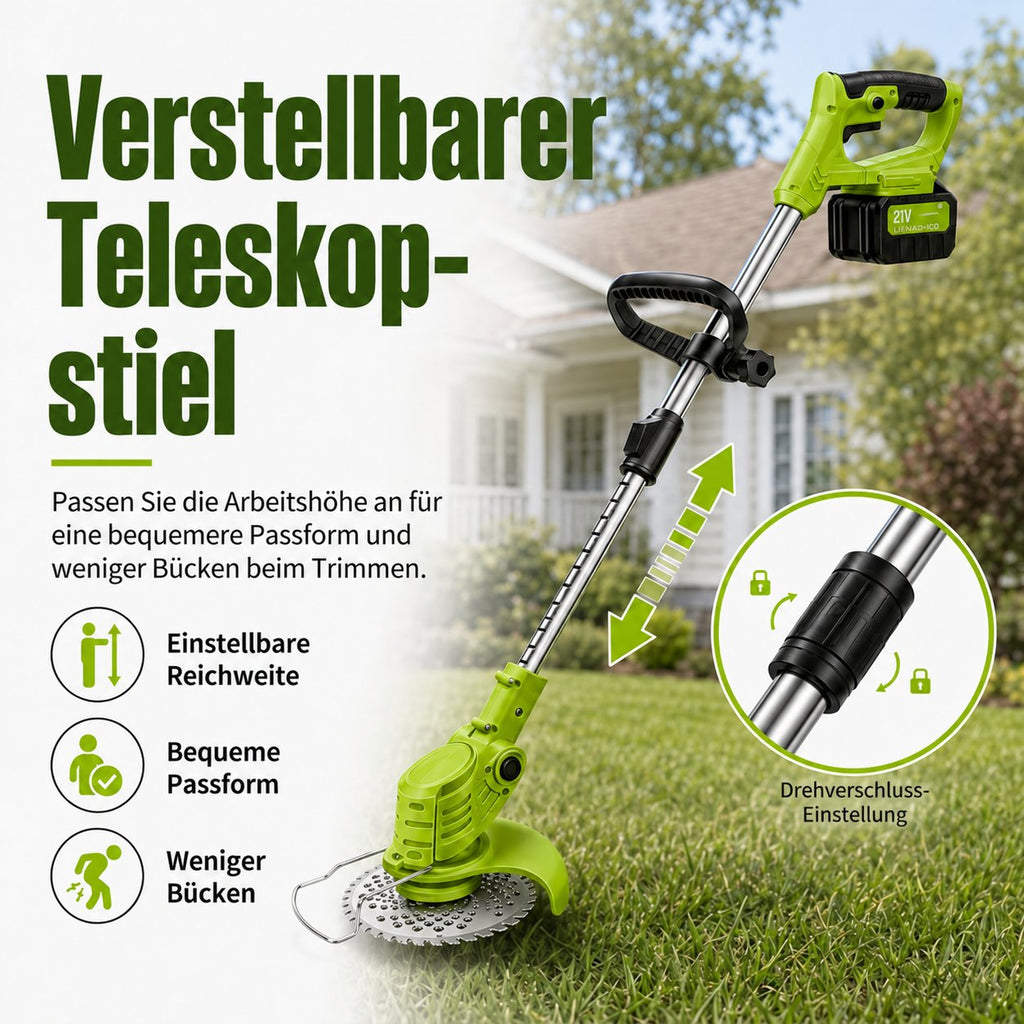 Verstellbarer Teleskopstiel des Akku-Gartentrimmers