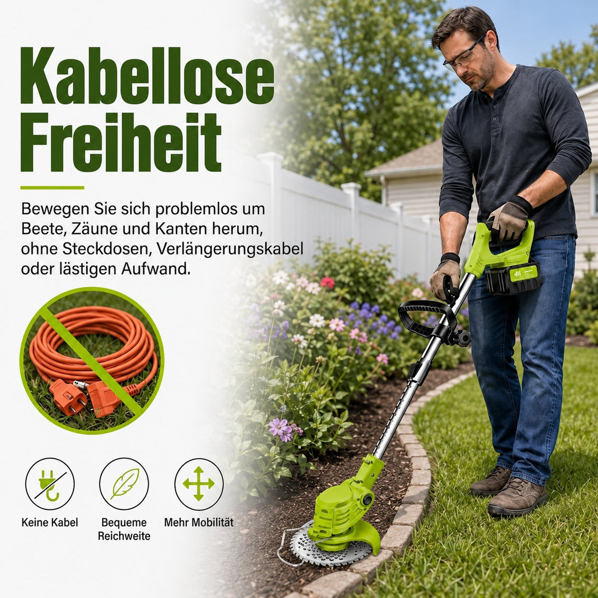 Kabelloser Rasentrimmer für flexible Gartenarbeit