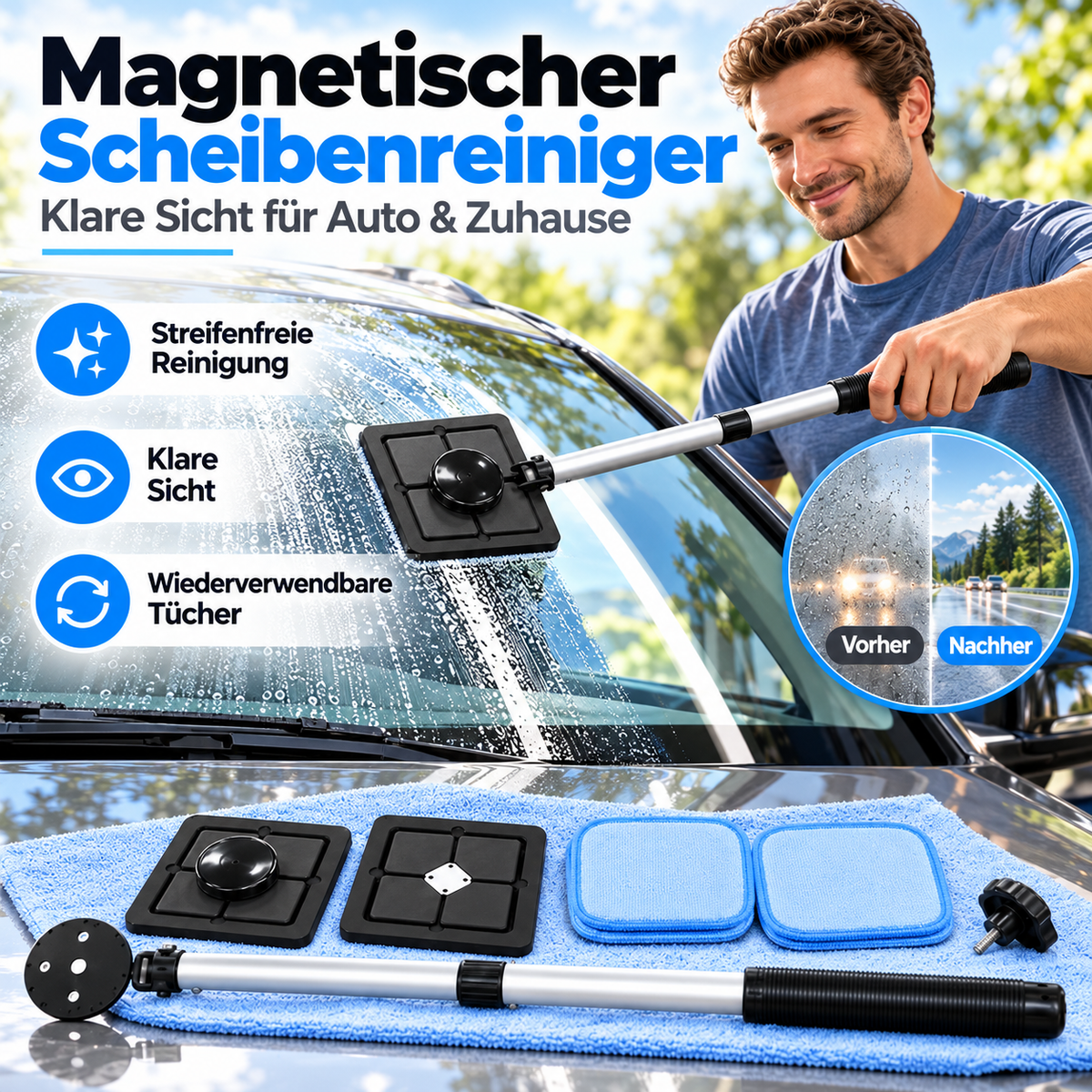 Magnetischer 2-in-1 Scheiben- und Fensterreiniger für Auto und Zuhause