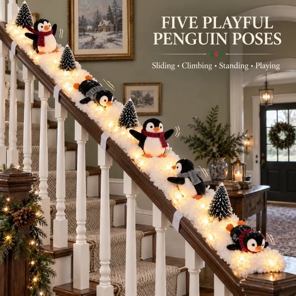 🐧 Weihnachts-Pinguin-Schneedeko für Treppe & Geländer ✨ | 5 winterliche Motive