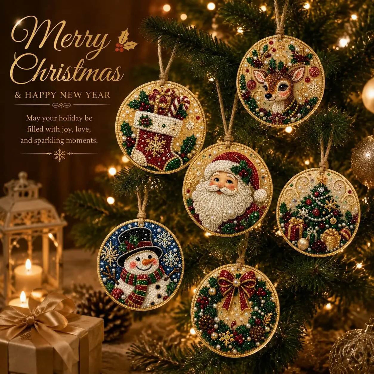 Weihnachts Diamond Painting Set mit 6 Anhängern