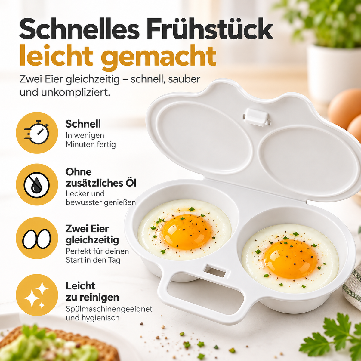 Schnelles Frühstück mit zwei Eiern