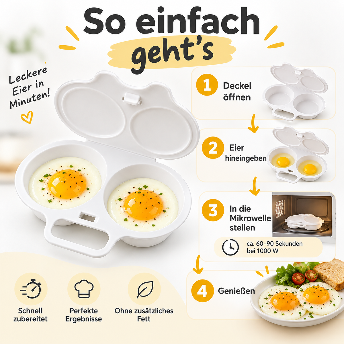 Anwendung des Mikrowellen-Eierpochierers