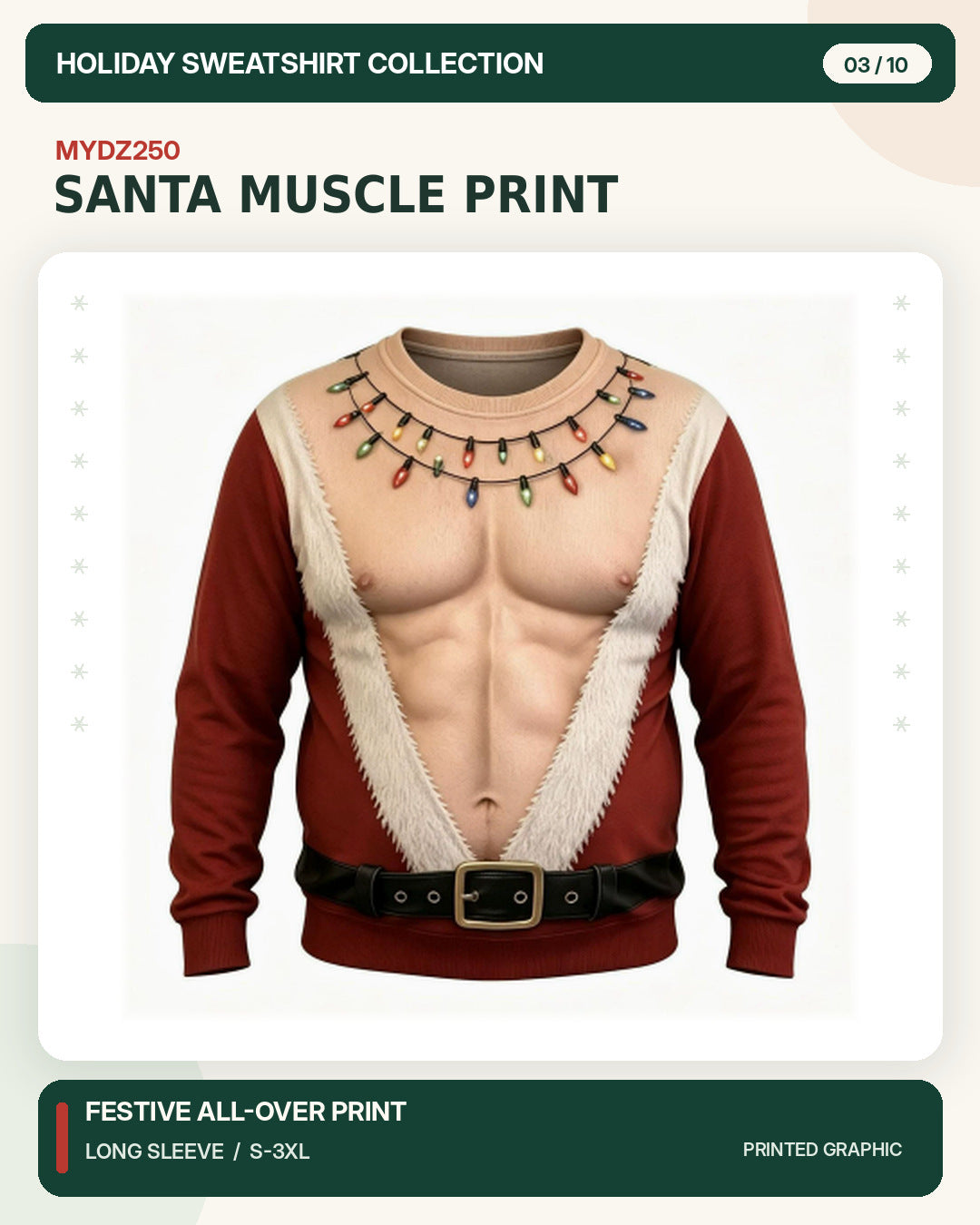Weihnachtspullover MYDZ250 – Muskel-Santa, Motivansicht