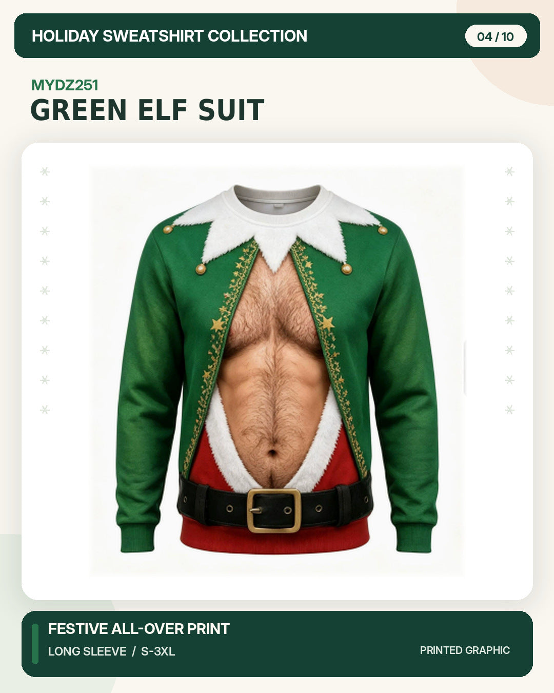 Weihnachtspullover MYDZ251 – Grünes Elfenmotiv