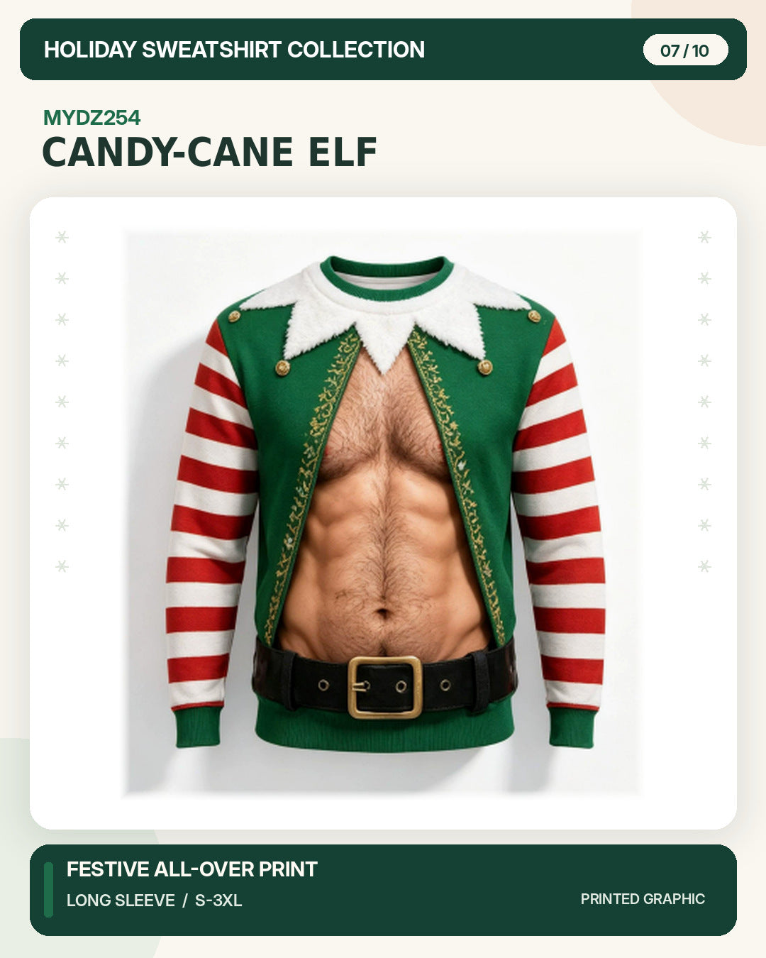 Weihnachtspullover MYDZ254 – Zuckerstangen-Elf
