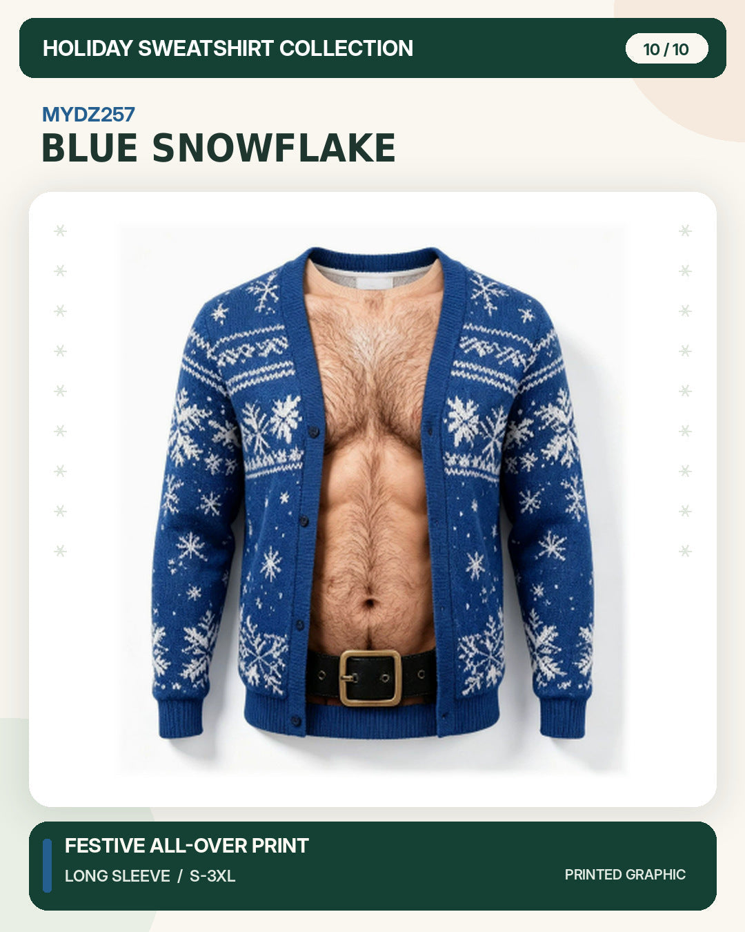 Weihnachtspullover MYDZ257 – Blaue Schneeflocken