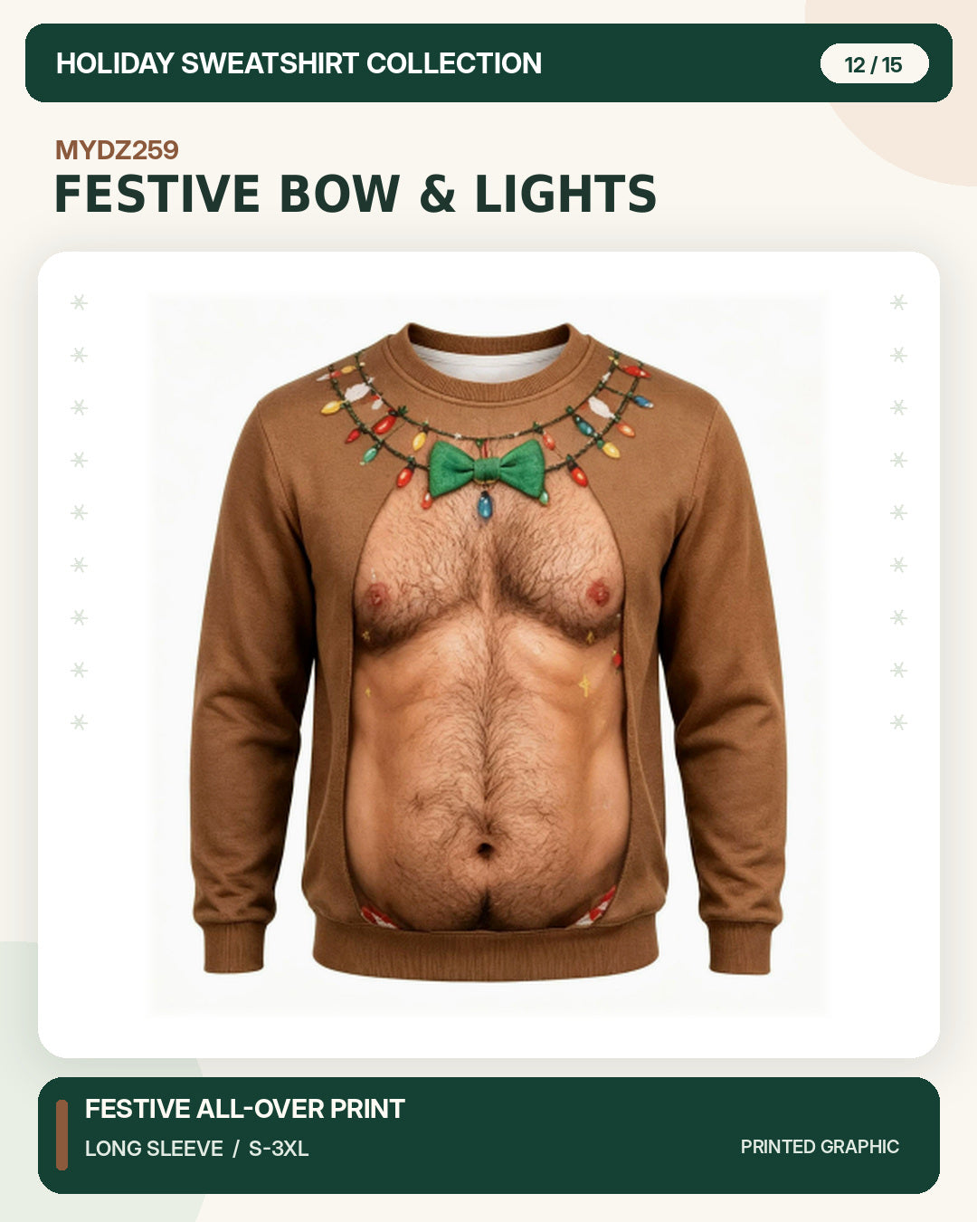 Weihnachtspullover MYDZ259 – Festliche Schleife und Lichter