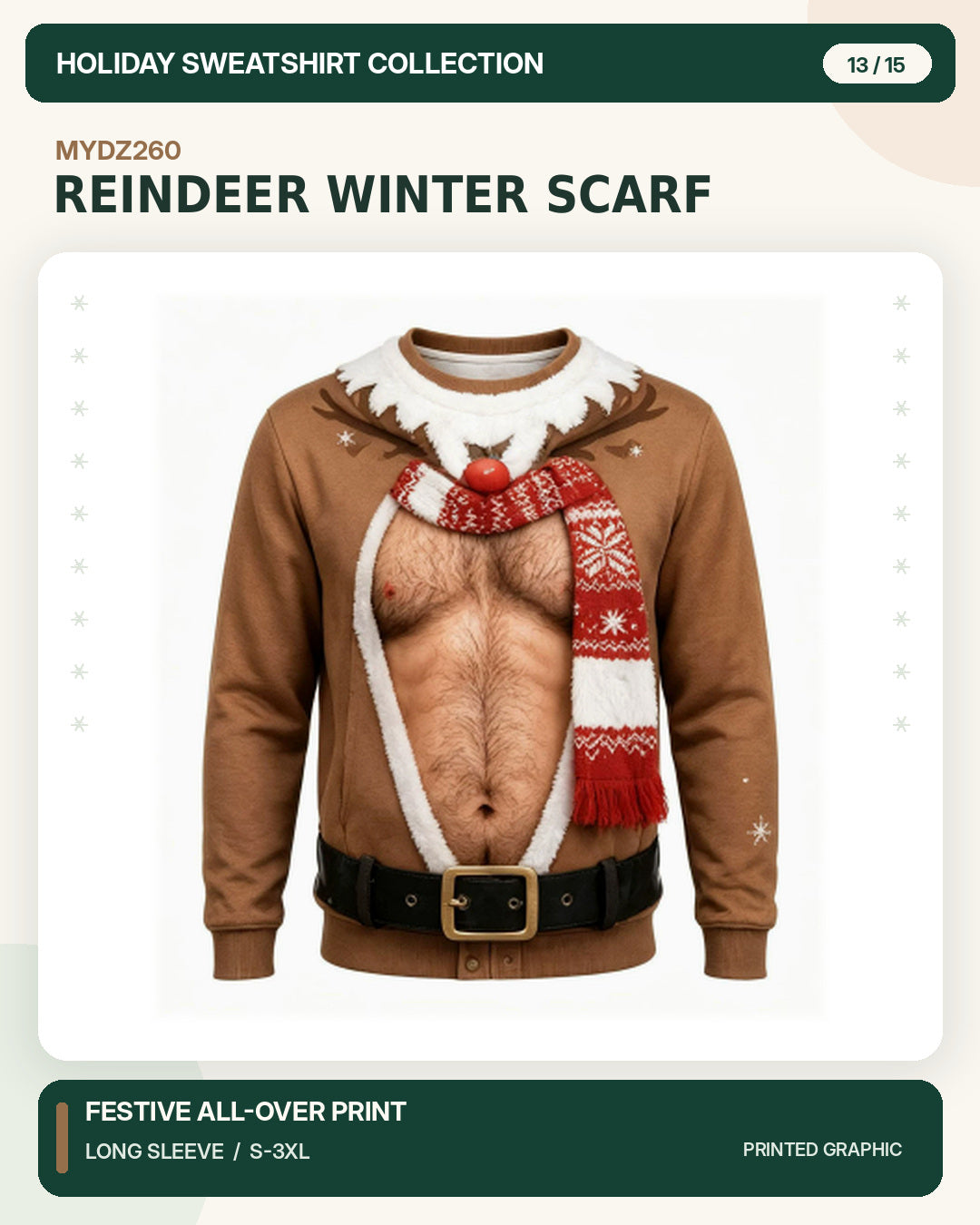 Weihnachtspullover MYDZ260 – Rentier mit Winterschal