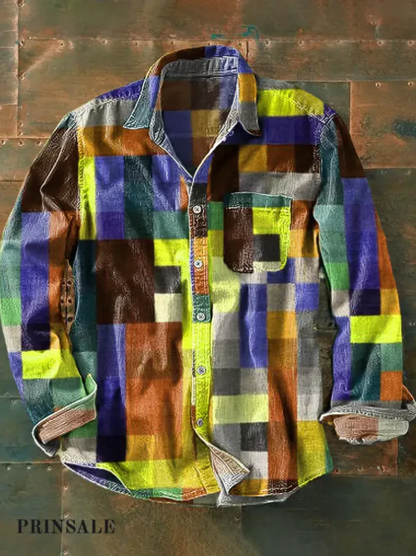 Kariertes Unisex Vintage-Hemd mit Hemdkragen und Taschen