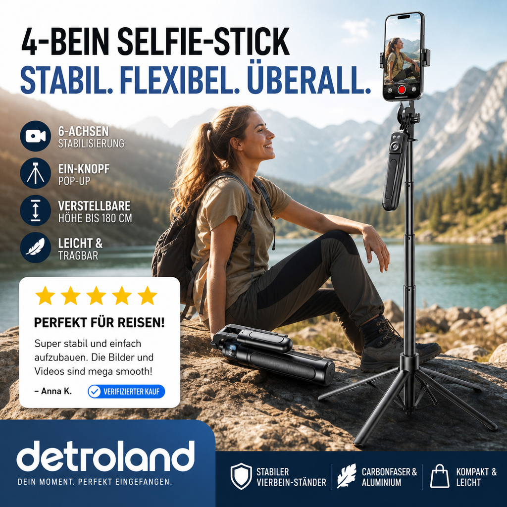 📱 4-beiniger Selfie-Stick & Smartphone-Stativ | 28–180 cm