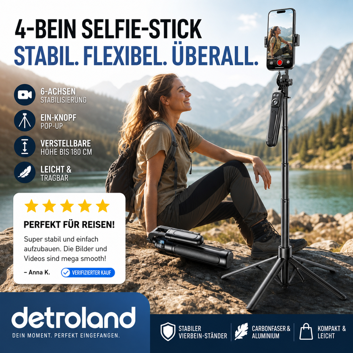 📱 4-beiniger Selfie-Stick & Smartphone-Stativ | 28–180 cm