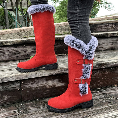 Damen Schneestiefel in mittlerer Wadenhöhe mit dicker Kunstplüsch-Fütterung【Kostenlose Lieferung】