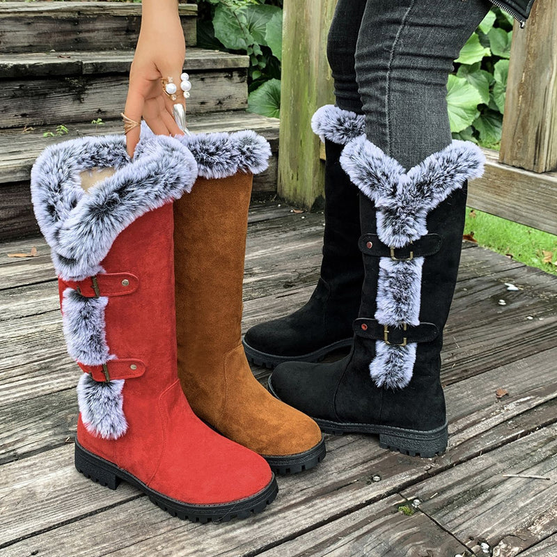 Damen Schneestiefel in mittlerer Wadenhöhe mit dicker Kunstplüsch-Fütterung【Kostenlose Lieferung】