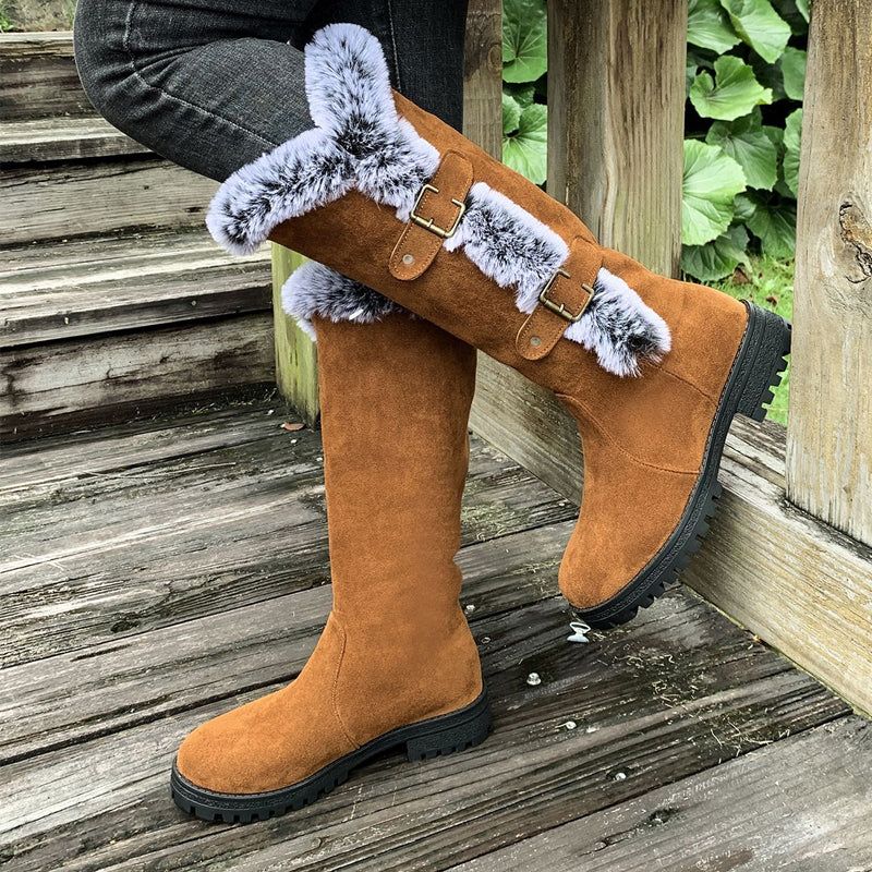 Damen Schneestiefel in mittlerer Wadenhöhe mit dicker Kunstplüsch-Fütterung【Kostenlose Lieferung】