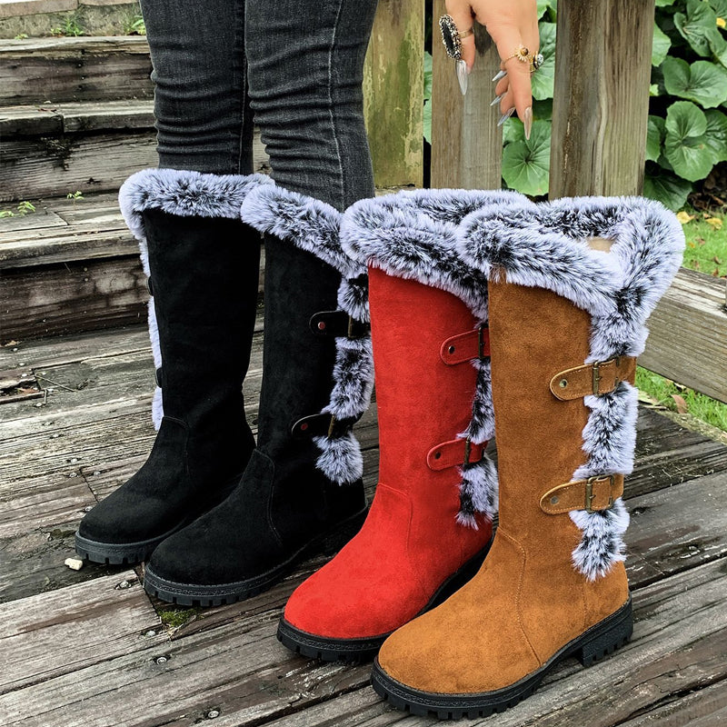 Damen Schneestiefel in mittlerer Wadenhöhe mit dicker Kunstplüsch-Fütterung【Kostenlose Lieferung】