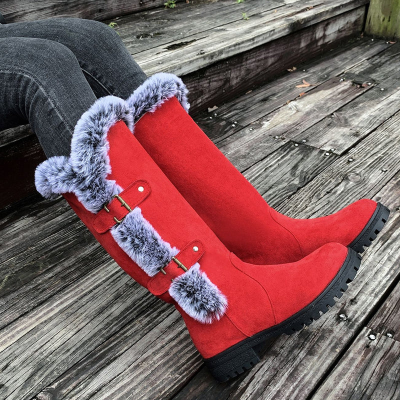 Damen Schneestiefel in mittlerer Wadenhöhe mit dicker Kunstplüsch-Fütterung【Kostenlose Lieferung】