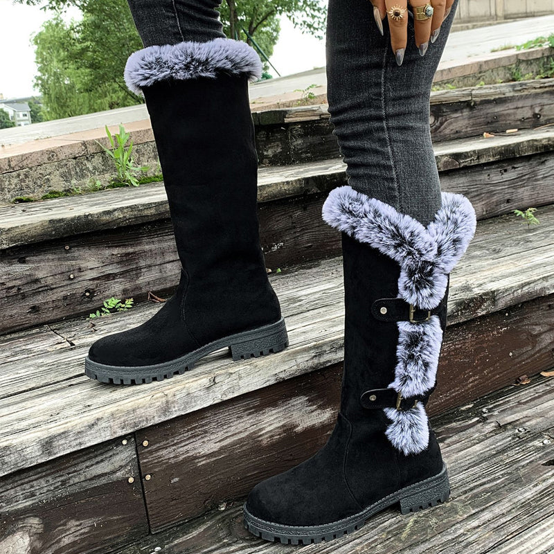 Damen Schneestiefel in mittlerer Wadenhöhe mit dicker Kunstplüsch-Fütterung【Kostenlose Lieferung】