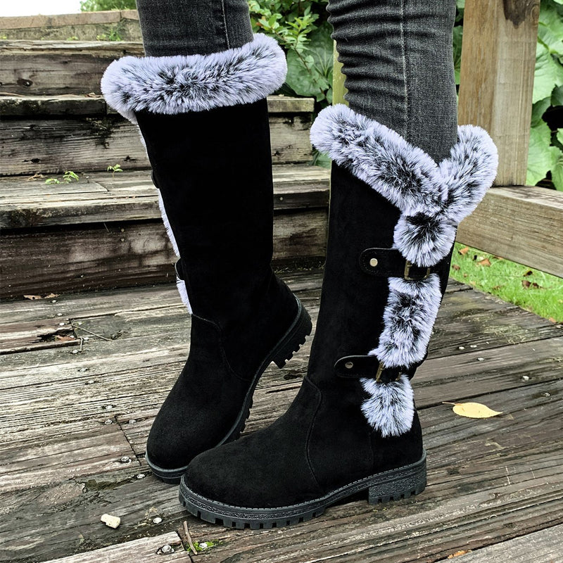 Damen Schneestiefel in mittlerer Wadenhöhe mit dicker Kunstplüsch-Fütterung【Kostenlose Lieferung】