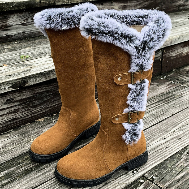 Damen Schneestiefel in mittlerer Wadenhöhe mit dicker Kunstplüsch-Fütterung【Kostenlose Lieferung】