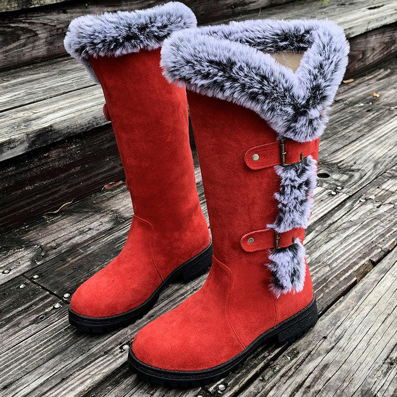 Damen Schneestiefel in mittlerer Wadenhöhe mit dicker Kunstplüsch-Fütterung【Kostenlose Lieferung】