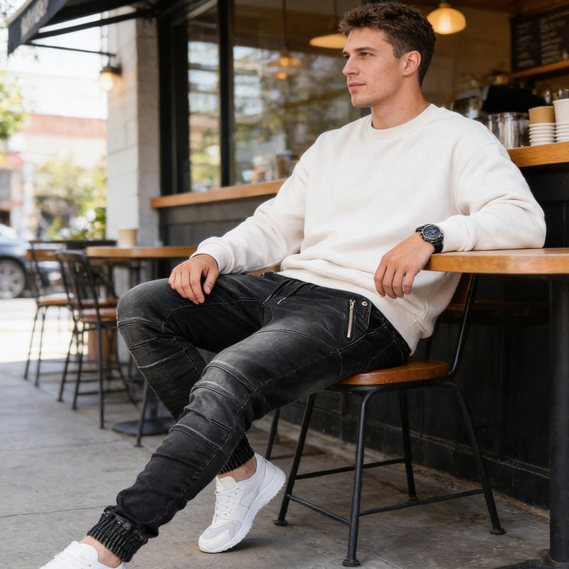 Elastischer Bund und Kordelzug der Herren Denim-Jogger