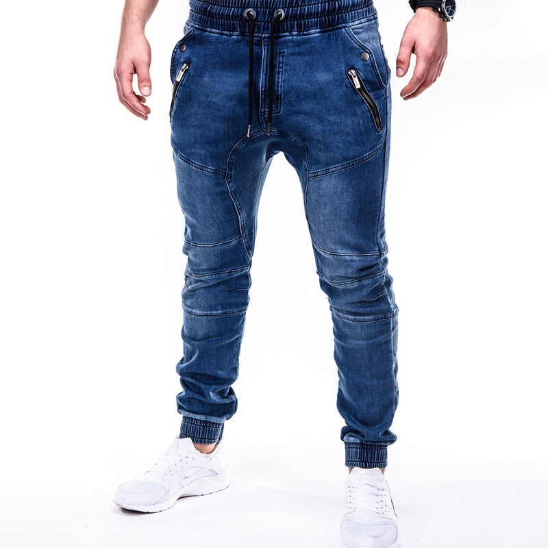 Blaue Herren Denim-Jogger mit Reißverschlusstaschen