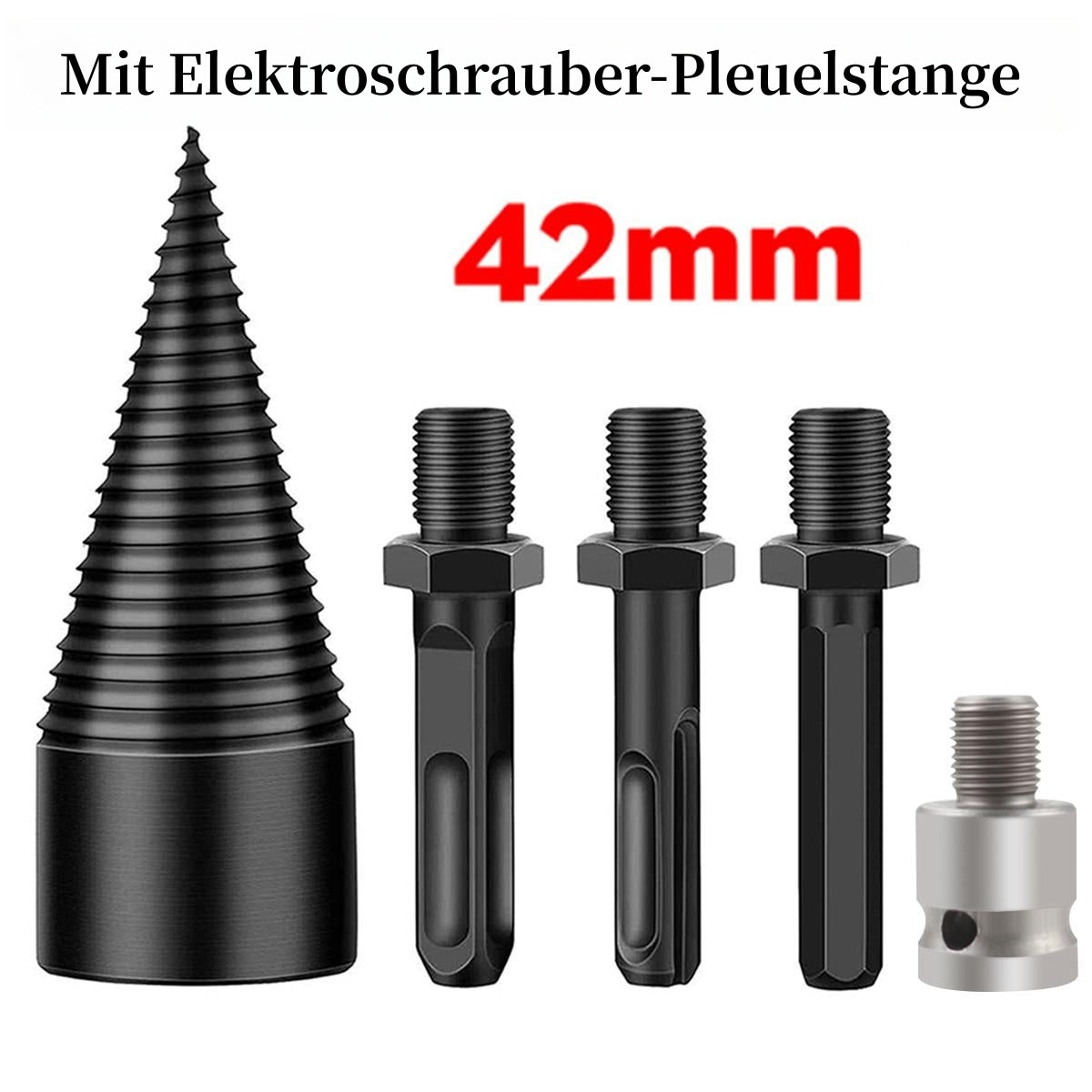🔥 50 % RABATT – 🪵 Holzspaltbohrer-Set | 32/42 mm & 5-teiliges Schaft-Set