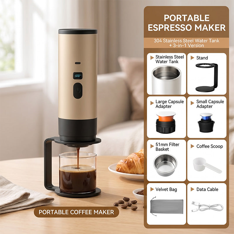 🔥 50 % RABATT – ☕ Tragbare Akku-Espressomaschine | Für Kaffeepulver & Kapseln, USB-C