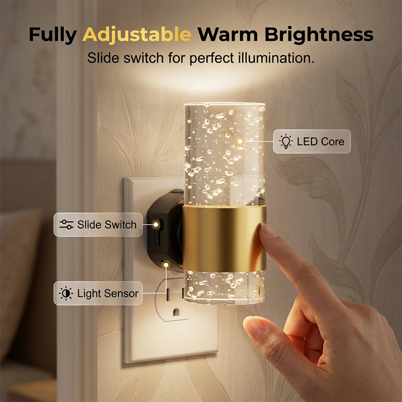 LED-Nachtlicht mit transparentem Blasen-Acryl und Gold-Ring