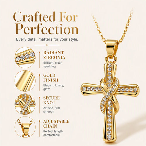 ✨ 50 % RABATT – Funkelnde Damen-Halskette mit gedrehtem Kreuz-Anhänger | Goldfarben