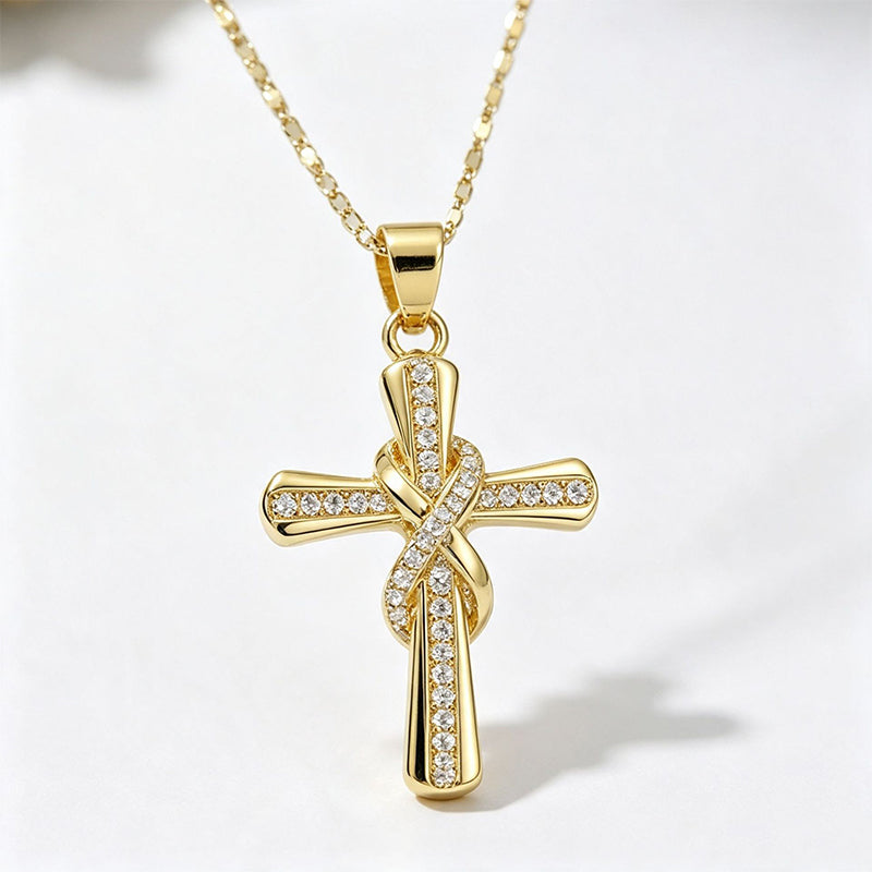 ✨ 50 % RABATT – Funkelnde Damen-Halskette mit gedrehtem Kreuz-Anhänger | Goldfarben