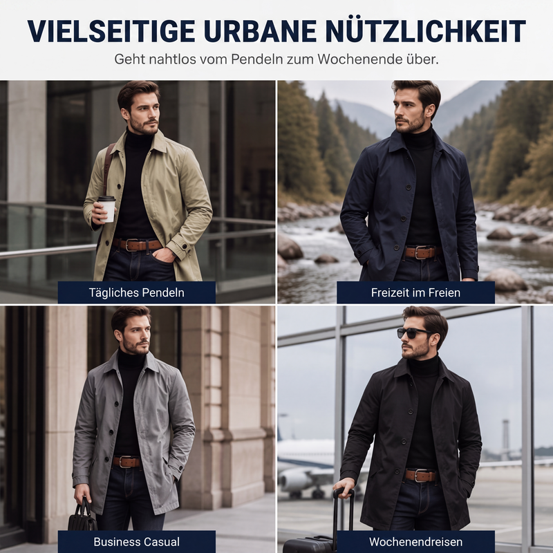 🧥 Wasserdichter mittellanger Herren-Trenchcoat | Lockerer City-Look