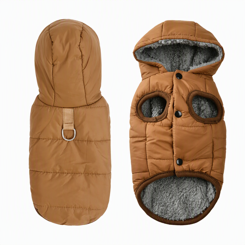 🐕 50 % Rabatt – Gefütterter Hundemantel mit Kapuze | Winddicht, Polar-Fleece & Leinenring