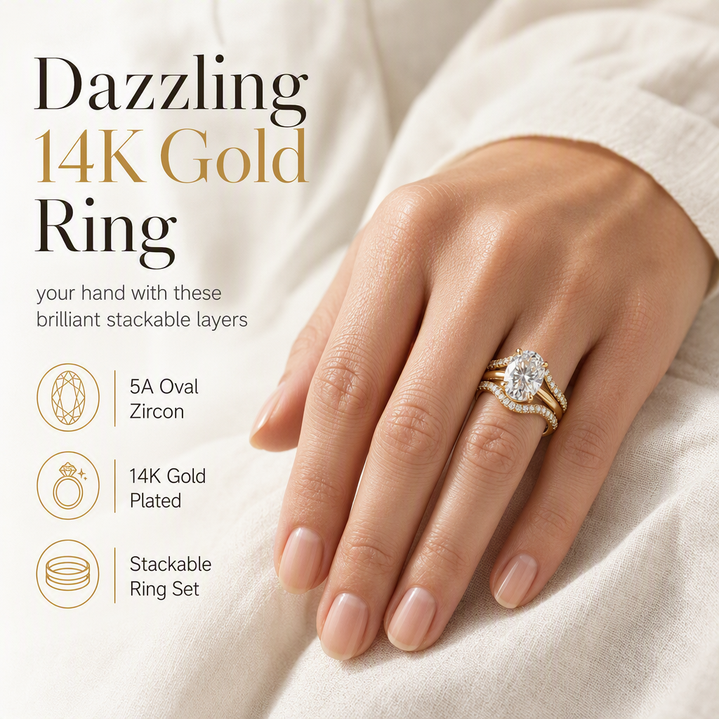 ✨ 14K vergoldeter Kupferring mit ovalem 5A-Zirkonia | Doppelband-Design