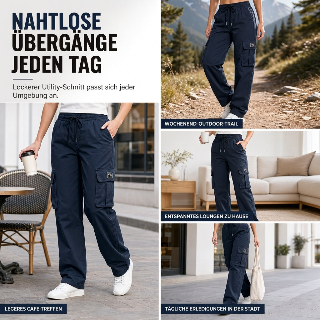 🔥 50% RABATT 🎯 Damen-Cargohose – lockere Passform, gerades Bein & elastischer Bund mit Kordelzug